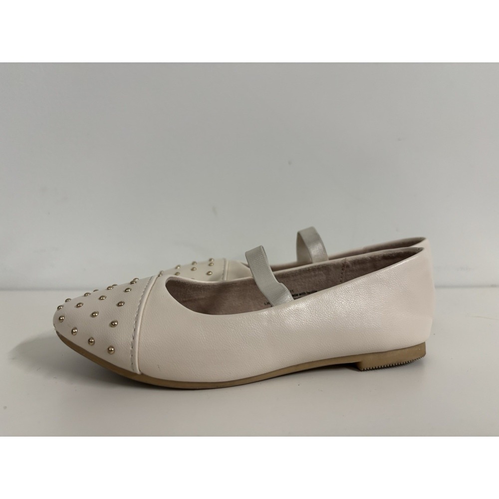 Cat & Jack Girls White Studded Ballet Flats Size 11 Round Toe Elastic Strap